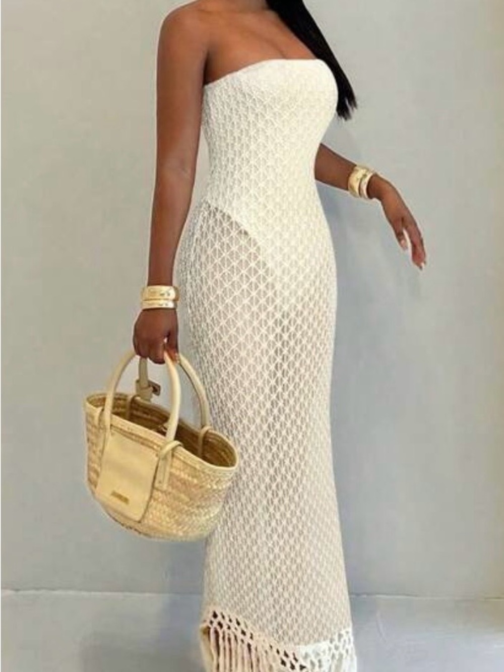 Strapless Crochet Maxi Dress in Cream - Picture 4 of 4